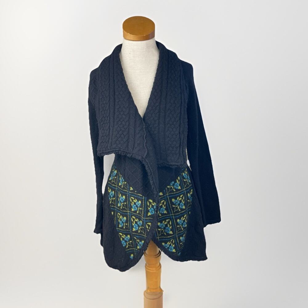 Sleeping On Snow Sweater Womens Small Floral Embroidered Knit Boho Cardigan